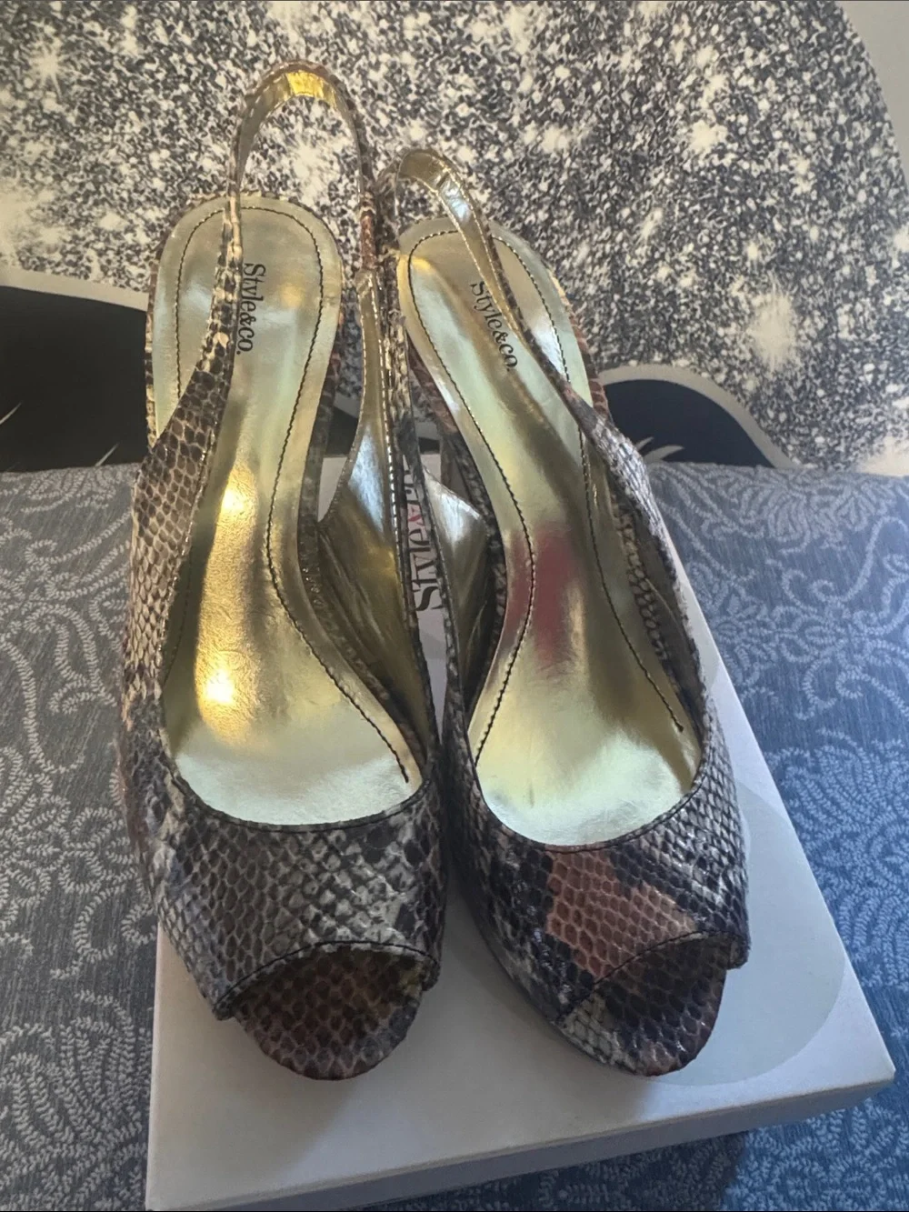 Style & Co. Snake-Print Pointed Toe Stiletto Pumps in Brown Tones